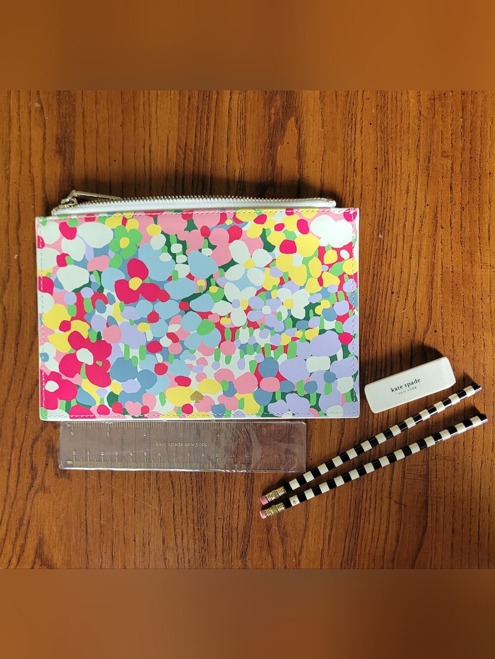 Kate Spade New York Colorful Floral Dot Pencil Pouch Case And Supplies